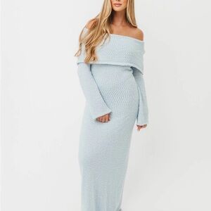 Nora Knit Maxi Dress in Dusty Blue - Bump Friendly Medium